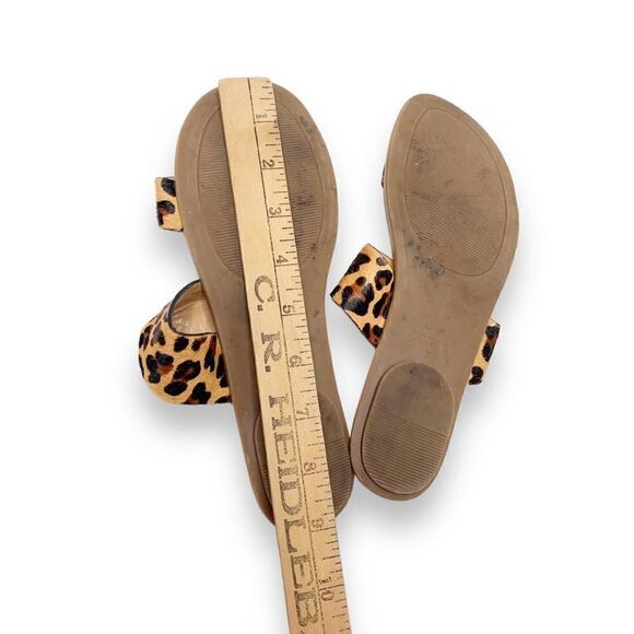 J. Crew | Leopard Calf Hair Slip On Double Strap Open Toe Sandals Women's Size 7 - Picture 6 of 9